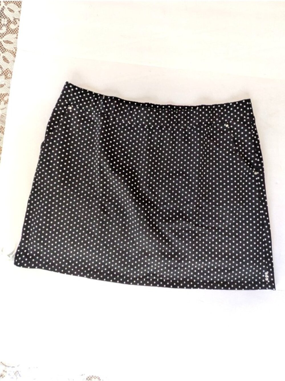 Quacker Factory Black Polka Dot Skort Skirt Size 2X Cotton Rhinestone Accents